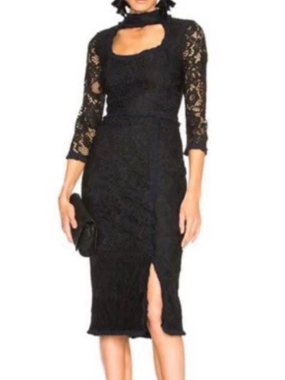 Alexis Black/Dark Bluish Lace Midi Dress with long Sleeves. Size Medium.